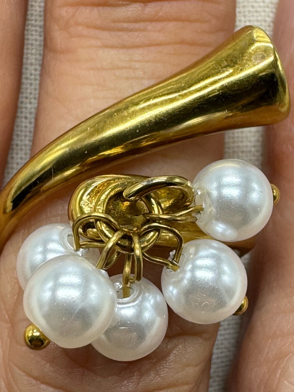14K Gold Plated Faux Pearl Adjustable Ring